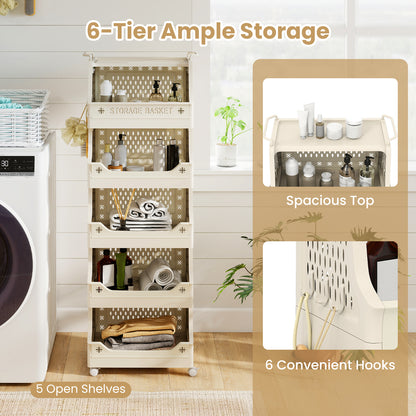 6-Tier Rolling Laundry Basket with Wheels Plastic Storage Cart with Side Hooks, Beige Laundry Baskets at Gallery Canada