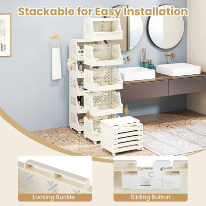 6-Tier Rolling Laundry Basket with Wheels Plastic Storage Cart with Side Hooks, Beige Laundry Baskets at Gallery Canada