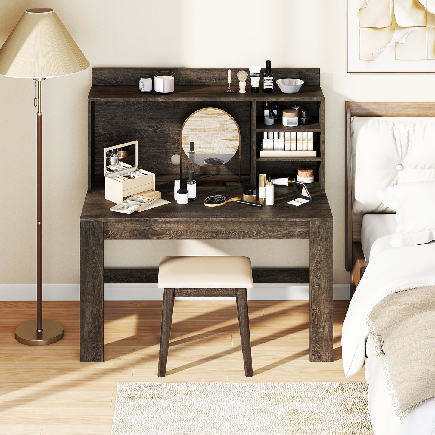 Modern Computer Desk with Hutch and Storage Shelves, Oak Computer Desks at Gallery Canada