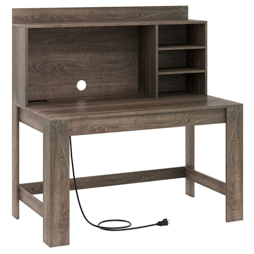 Modern Computer Desk With Hutch, Storage Shelves, Oak