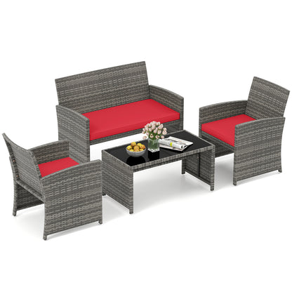 4 Piece Patio Conversation Set Rattan Chair Loveseat and Table Set, Red Patio Conversation Sets at Gallery Canada