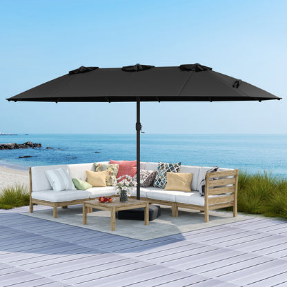 15 Feet Double-Sided Twin Patio Umbrella with Crank and Base, Black Outdoor Umbrellas at Gallery Canada