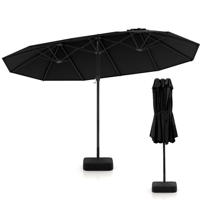 15 Feet Double-Sided Twin Patio Umbrella with Crank and Base, Black Outdoor Umbrellas Black at Gallery Canada