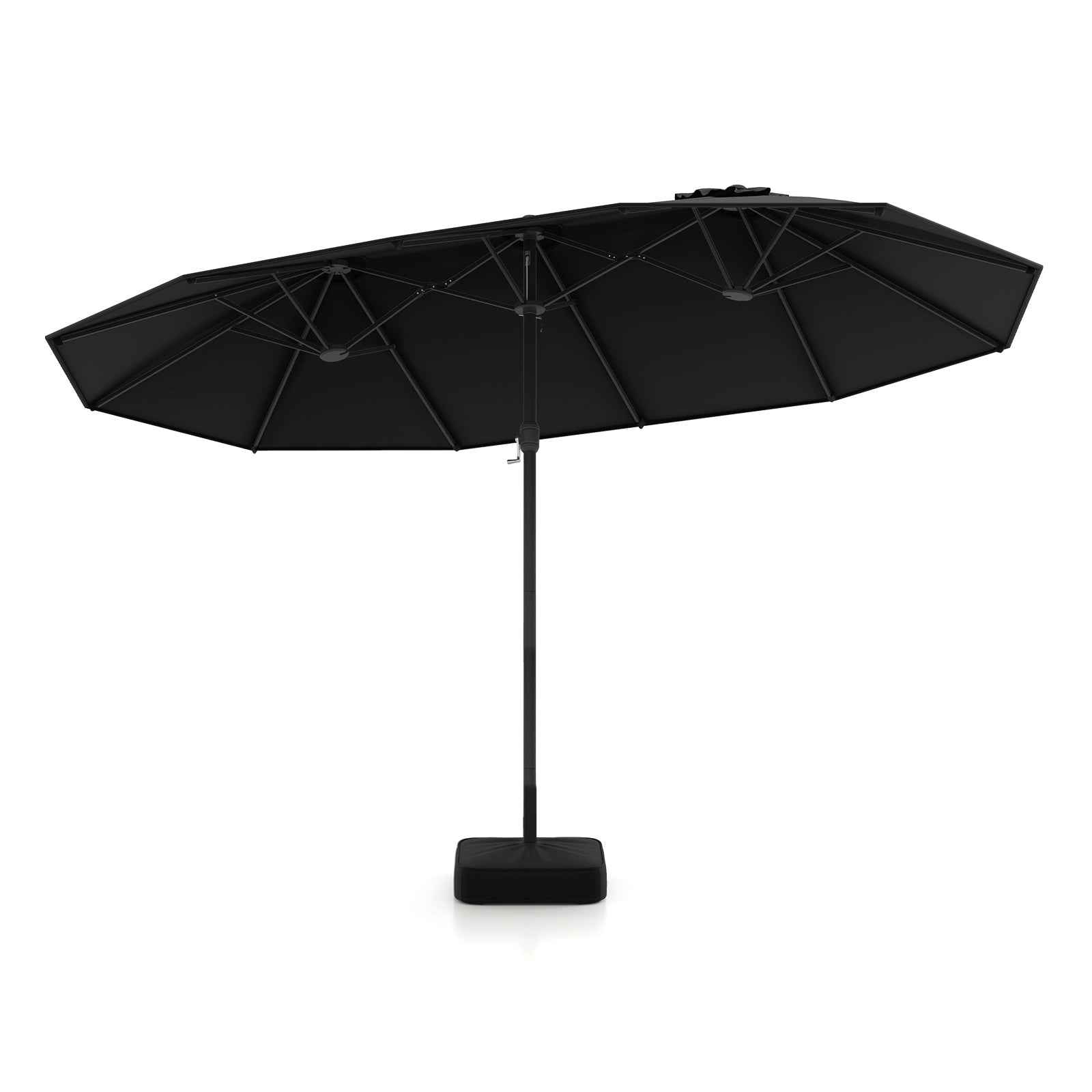 15 Feet Double-Sided Twin Patio Umbrella with Crank and Base, Black Outdoor Umbrellas at Gallery Canada
