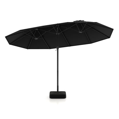 15 Feet Double-Sided Twin Patio Umbrella with Crank and Base, Black Outdoor Umbrellas at Gallery Canada