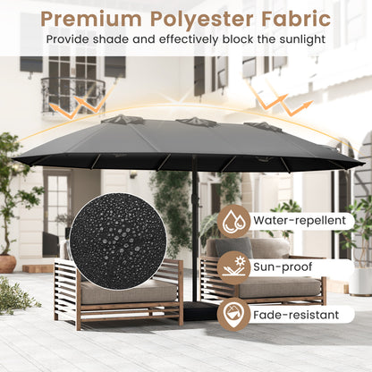 15 Feet Double-Sided Twin Patio Umbrella with Crank and Base, Black Outdoor Umbrellas at Gallery Canada