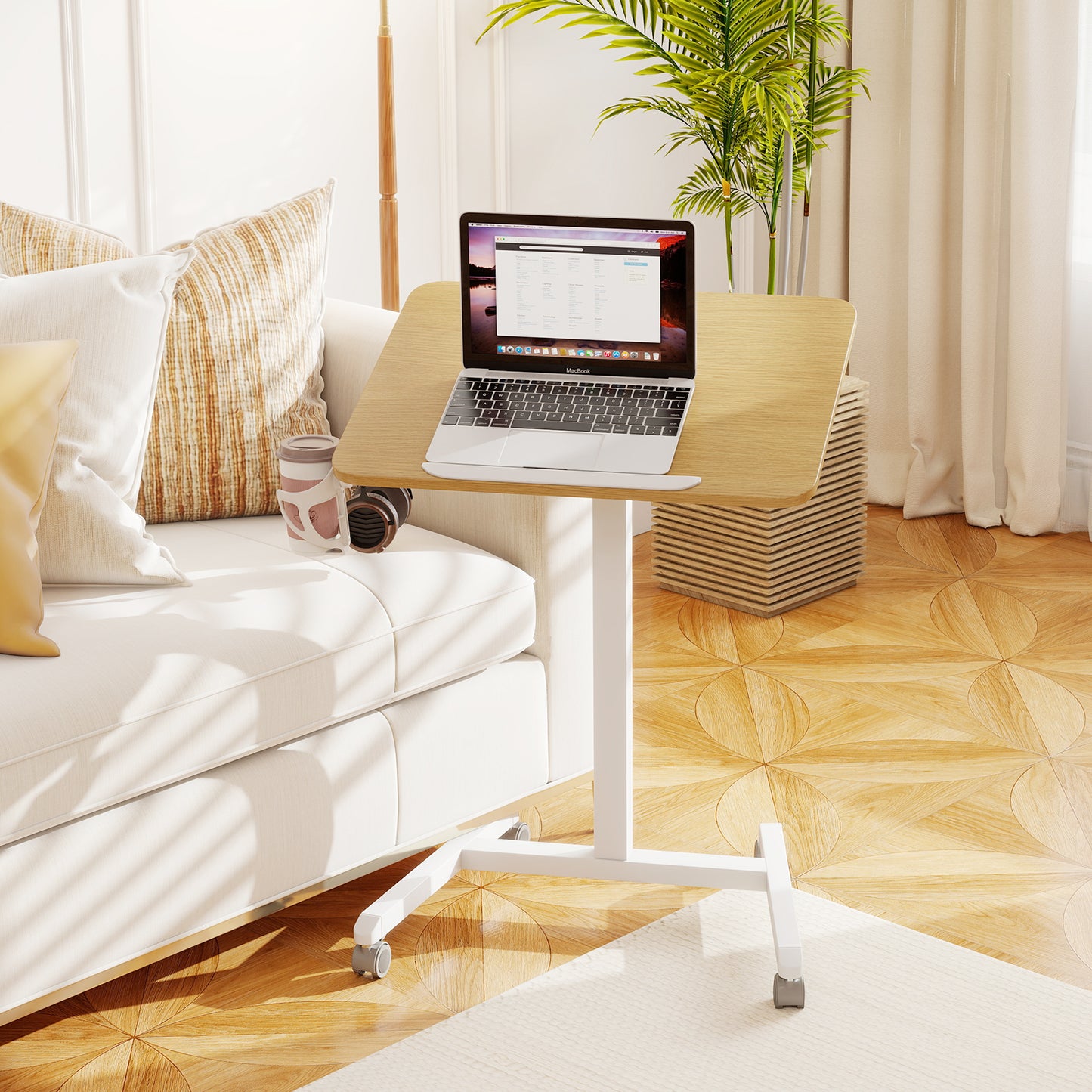 Foldable Mobile Standing Desk Rolling Laptop Desk with 90° Tiltable Tabletop, Natural Computer Desks at Gallery Canada