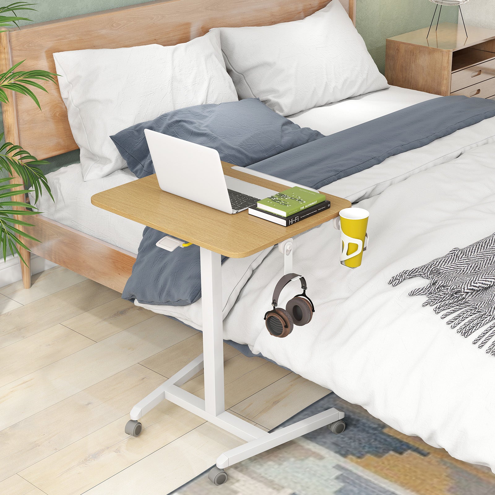 Foldable Mobile Standing Desk Rolling Laptop Desk with 90° Tiltable Tabletop, Natural Computer Desks at Gallery Canada