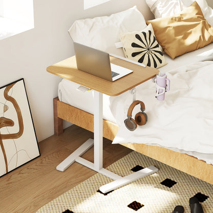 Foldable Mobile Standing Desk Rolling Laptop Desk with Hook and Cup Holder, Natural Computer Desks at Gallery Canada