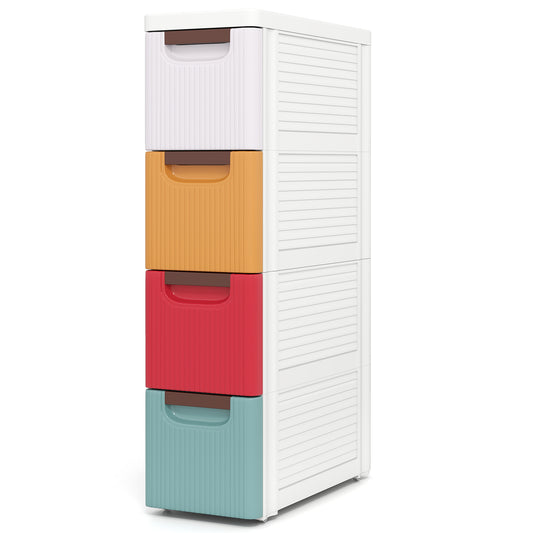 4-Drawer Rolling Organizer Unit Narrow Storage Cabinet with Built-In Wheels for Small Space-Colorful, Multicolor Dressers & Chests Multicolor at Gallery Canada