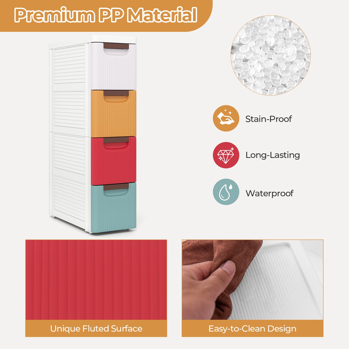 4-Drawer Rolling Organizer Unit Narrow Storage Cabinet with Built-In Wheels for Small Space-Colorful, Multicolor Dressers & Chests at Gallery Canada