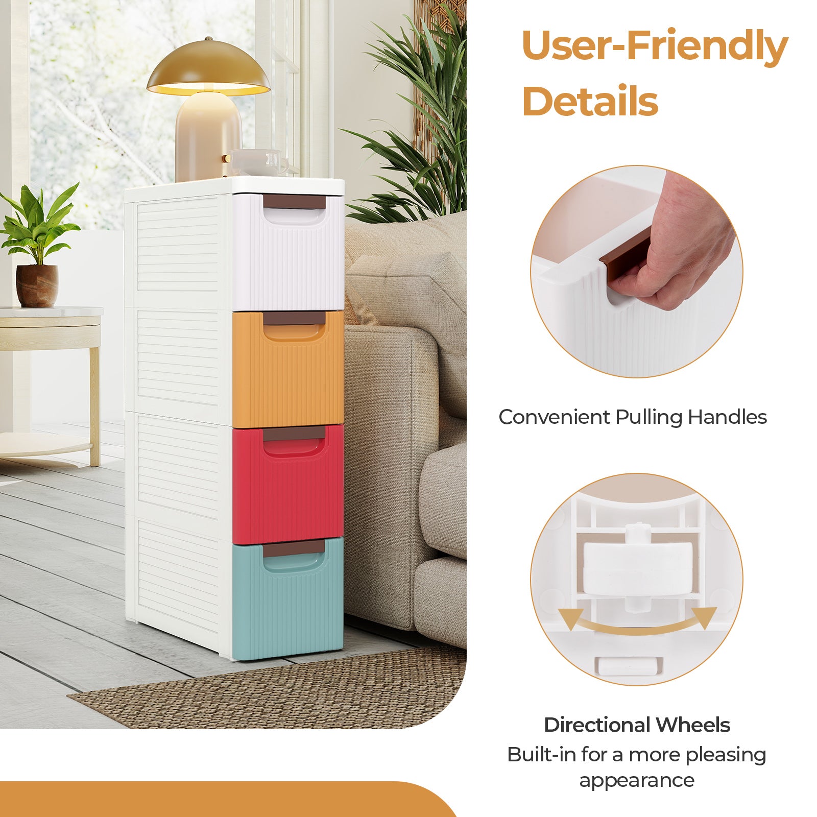 4-Drawer Rolling Organizer Unit Narrow Storage Cabinet with Built-In Wheels for Small Space-Colorful, Multicolor Dressers & Chests at Gallery Canada