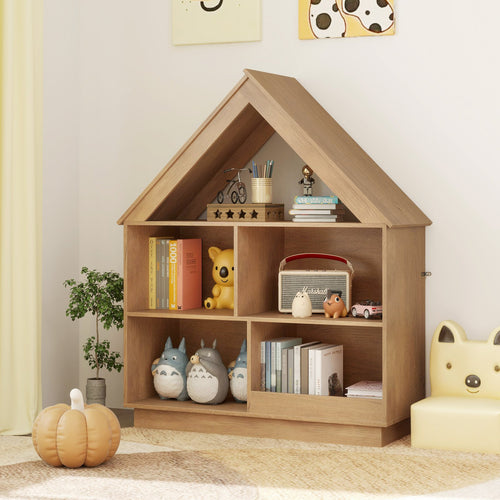 3-Tier House-Shaped Toy Storage Organizer with Open Shelves, Natural