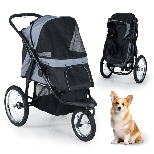 3-Wheel Pet Stroller for Small and Medium Dogs Foldable Cat Stroller Jogger, Gray