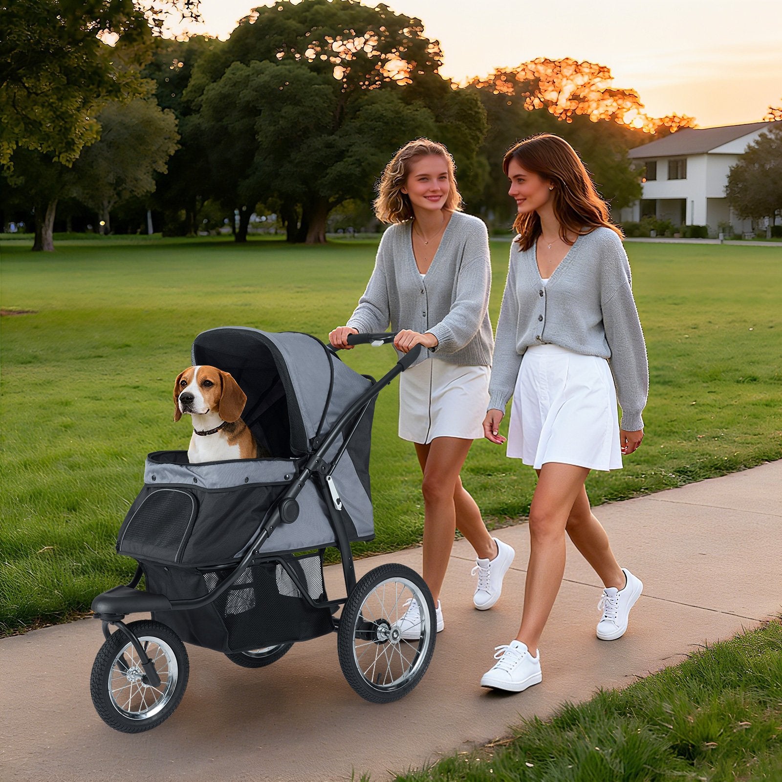 3-Wheel Pet Stroller for Small and Medium Dogs Foldable Cat Stroller Jogger, Gray Dog Supplies at Gallery Canada