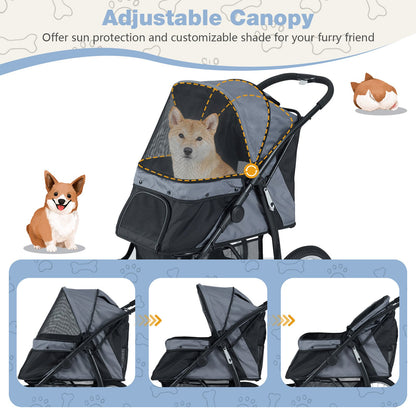 3-Wheel Pet Stroller for Small and Medium Dogs Foldable Cat Stroller Jogger, Gray Dog Supplies at Gallery Canada