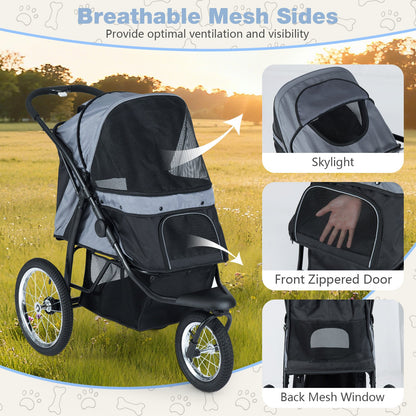 3-Wheel Pet Stroller for Small and Medium Dogs Foldable Cat Stroller Jogger, Gray Dog Supplies at Gallery Canada