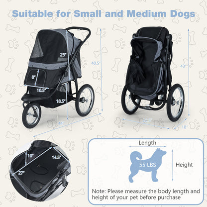 3-Wheel Pet Stroller for Small and Medium Dogs Foldable Cat Stroller Jogger, Gray Dog Supplies at Gallery Canada