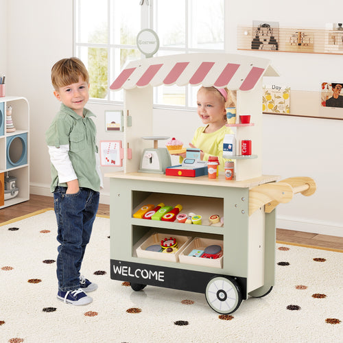 Toy Cart Play Set with POS Machine and Lovely Scale, Green
