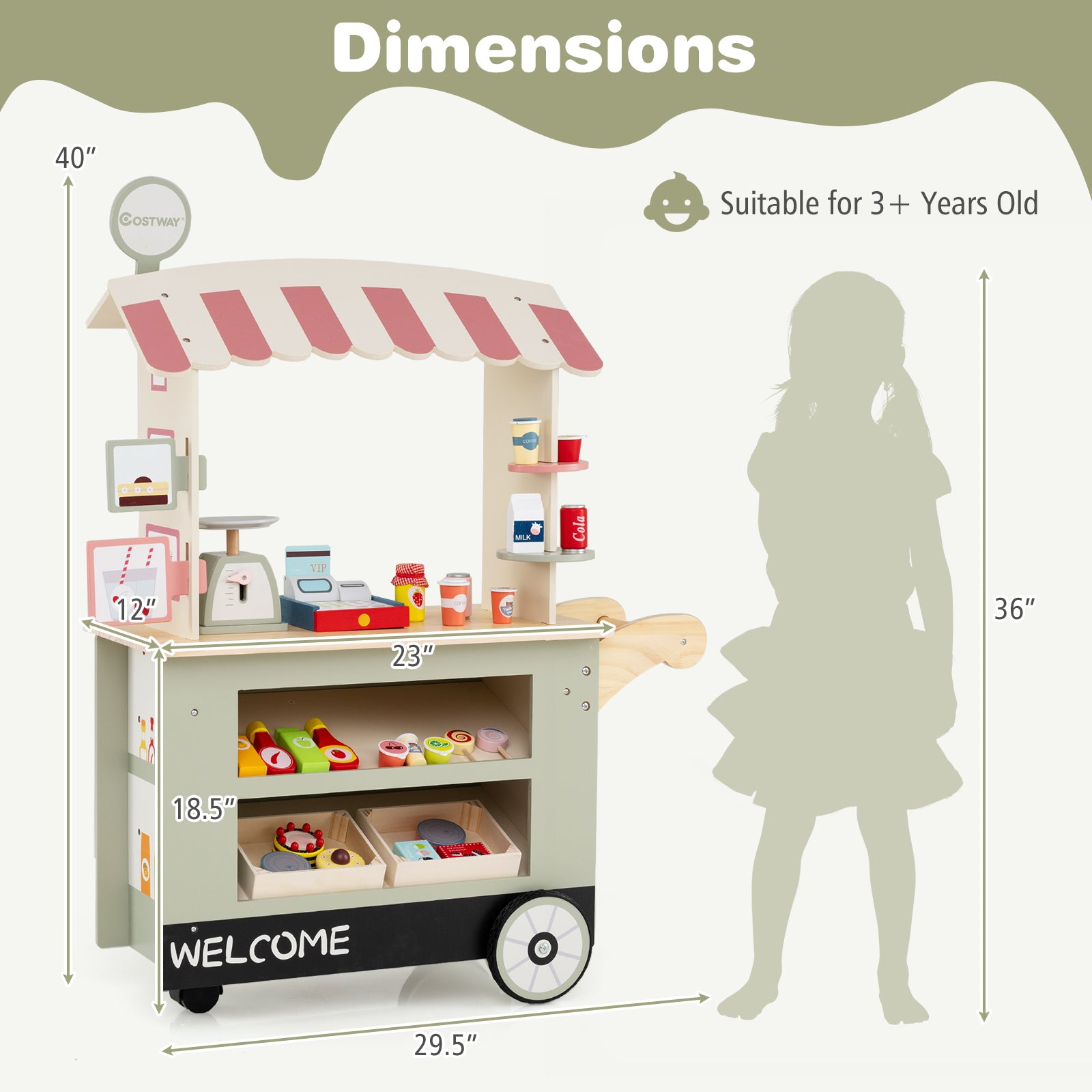 Toy Cart Play Set with POS Machine and Lovely Scale, Green Pretend Toys at Gallery Canada