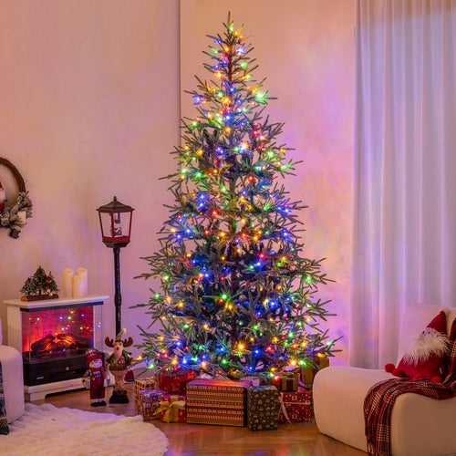 8 FT Pre-Lit Artificial Christmas Tree Hinged Xmas Tree with 400 Warm White & Multicolored LED Lights, Green