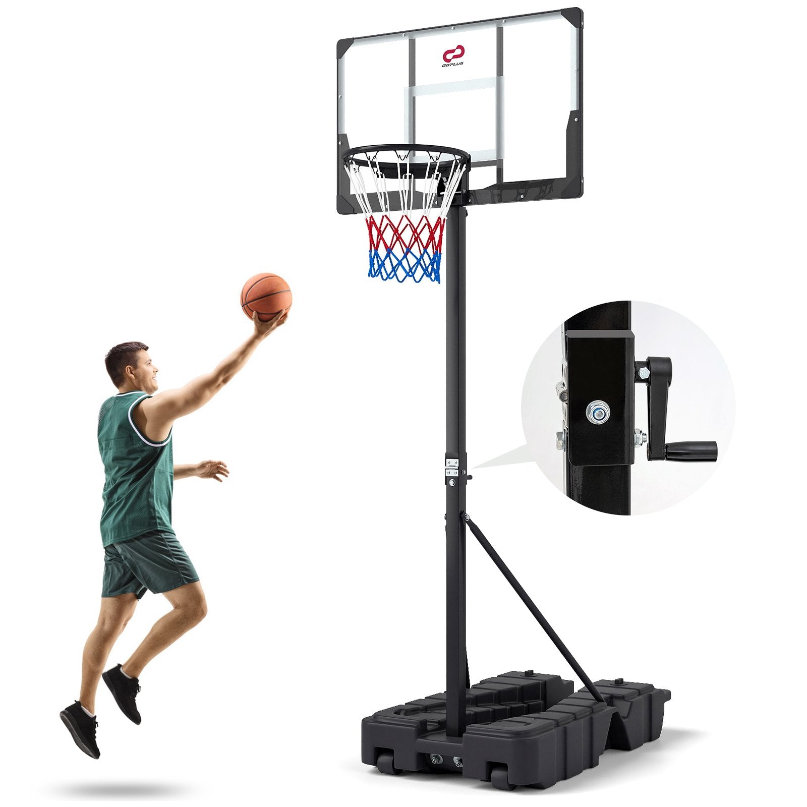 Foldable Basketball Hoop 7.54-10 ft Stepless Adjustable with PC Backboard, Black Sport Equipments Black at Gallery Canada