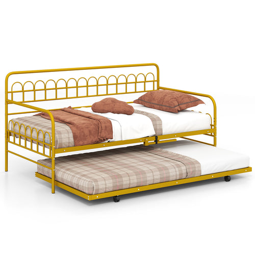 Twin Daybed With Curved Backrest, Armrests, Gold