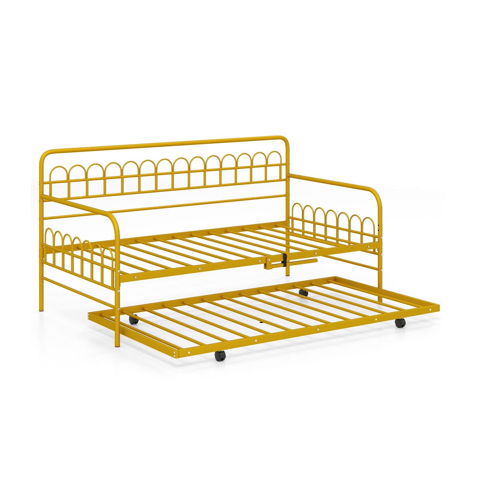 Twin Daybed with Curved Backrest and Armrests, Gold Trundle Bed Frame at Gallery Canada