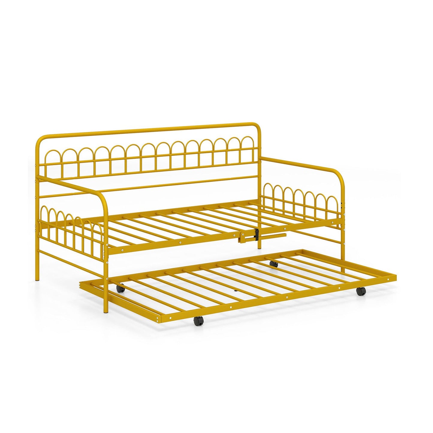 Twin Daybed with Curved Backrest and Armrests, Gold Trundle Bed Frame at Gallery Canada