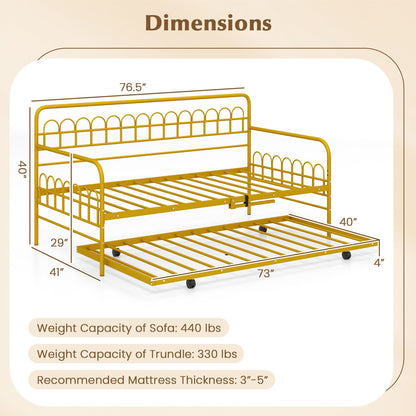 Twin Daybed with Curved Backrest and Armrests, Gold Trundle Bed Frame at Gallery Canada