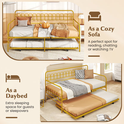 Twin Daybed with Curved Backrest and Armrests, Gold Trundle Bed Frame at Gallery Canada