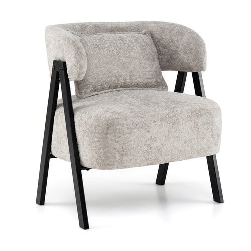 Faux Rabbit Fur Barrel Accent Chair, Gray