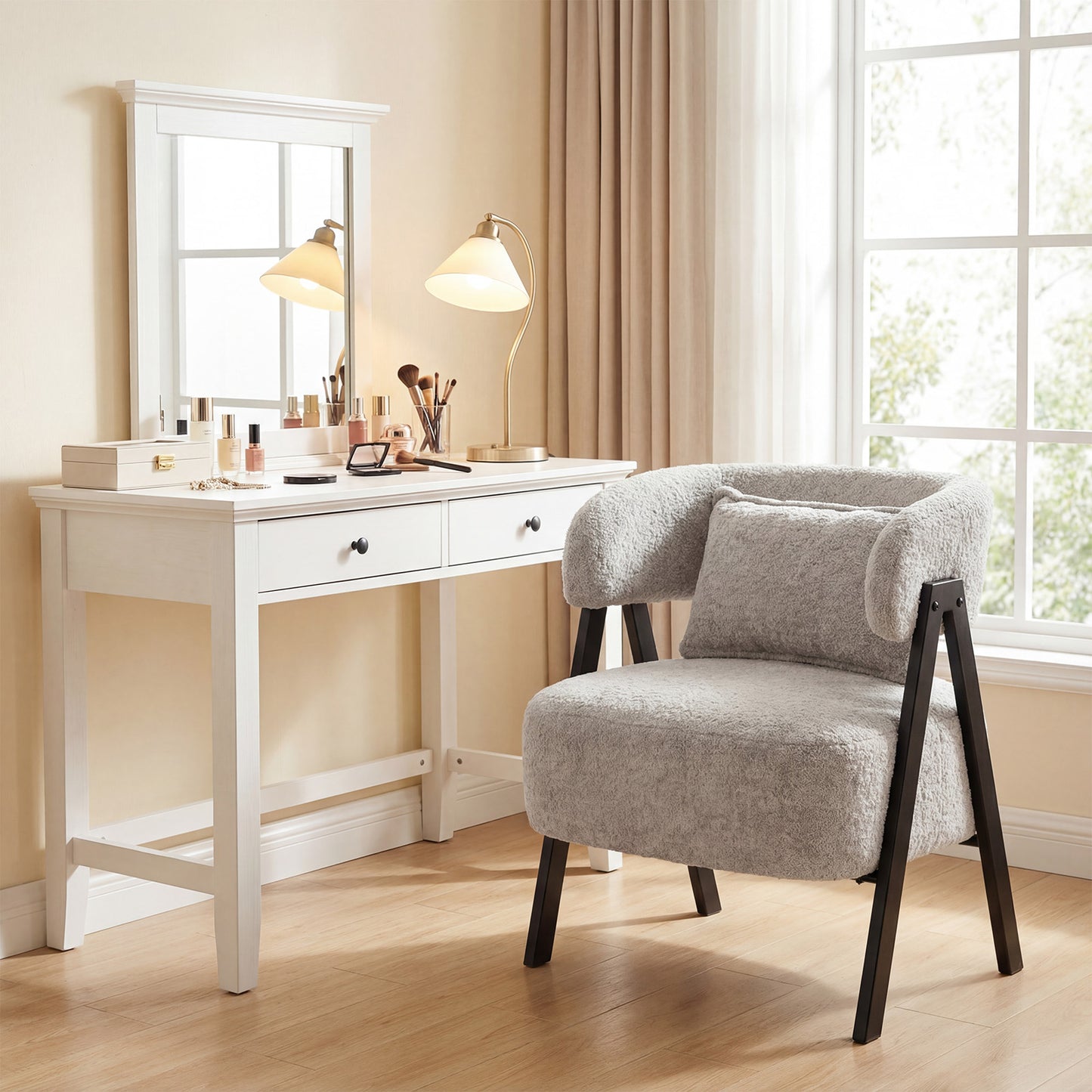Faux Rabbit Fur Barrel Accent Chair, Gray Accent Chairs at Gallery Canada