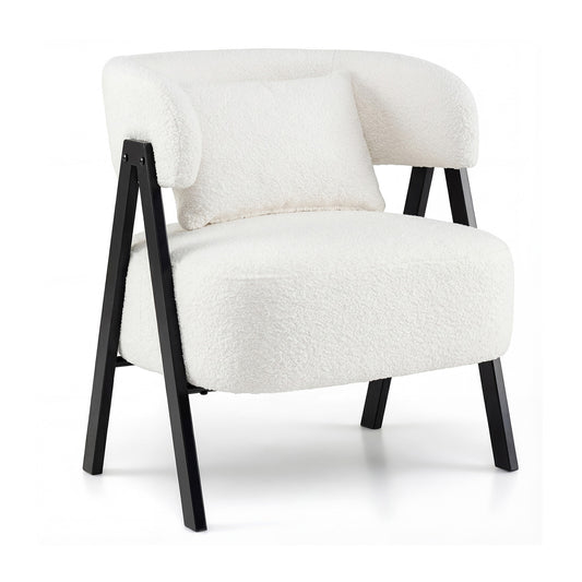 Barrel Accent Chair Faux Rabbit Fur Upholstered Armchair, White Accent Chairs White at Gallery Canada