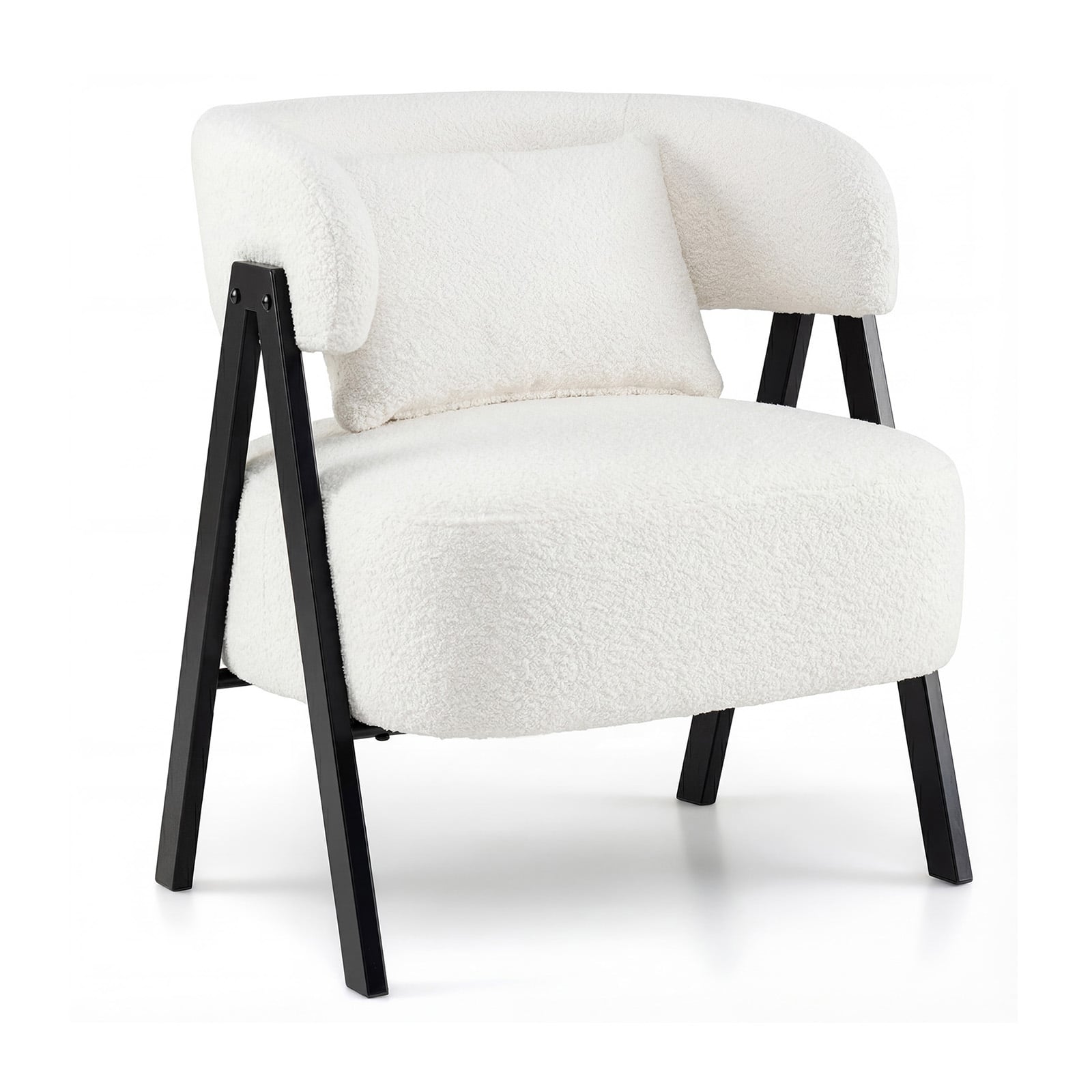Barrel Accent Chair Faux Rabbit Fur Upholstered Armchair, White Accent Chairs at Gallery Canada