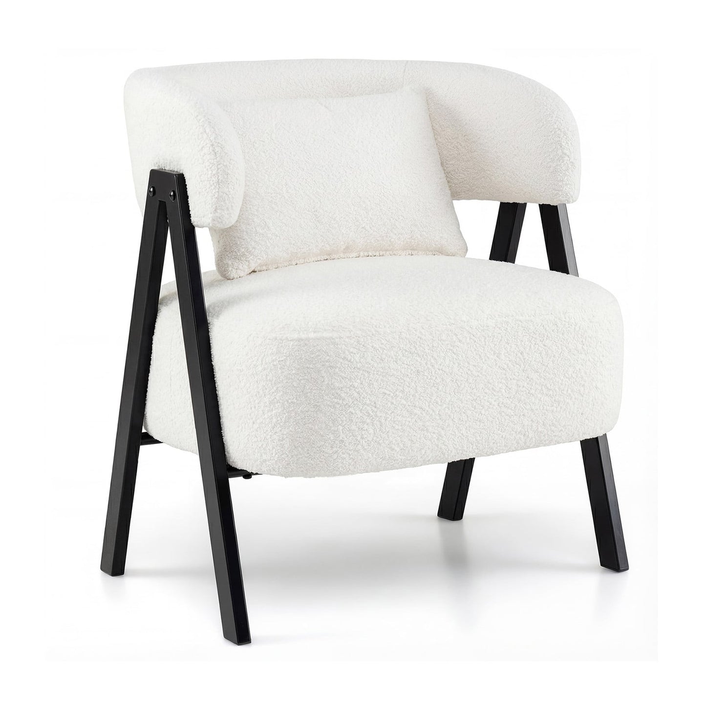 Barrel Accent Chair Faux Rabbit Fur Upholstered Armchair, White Accent Chairs at Gallery Canada