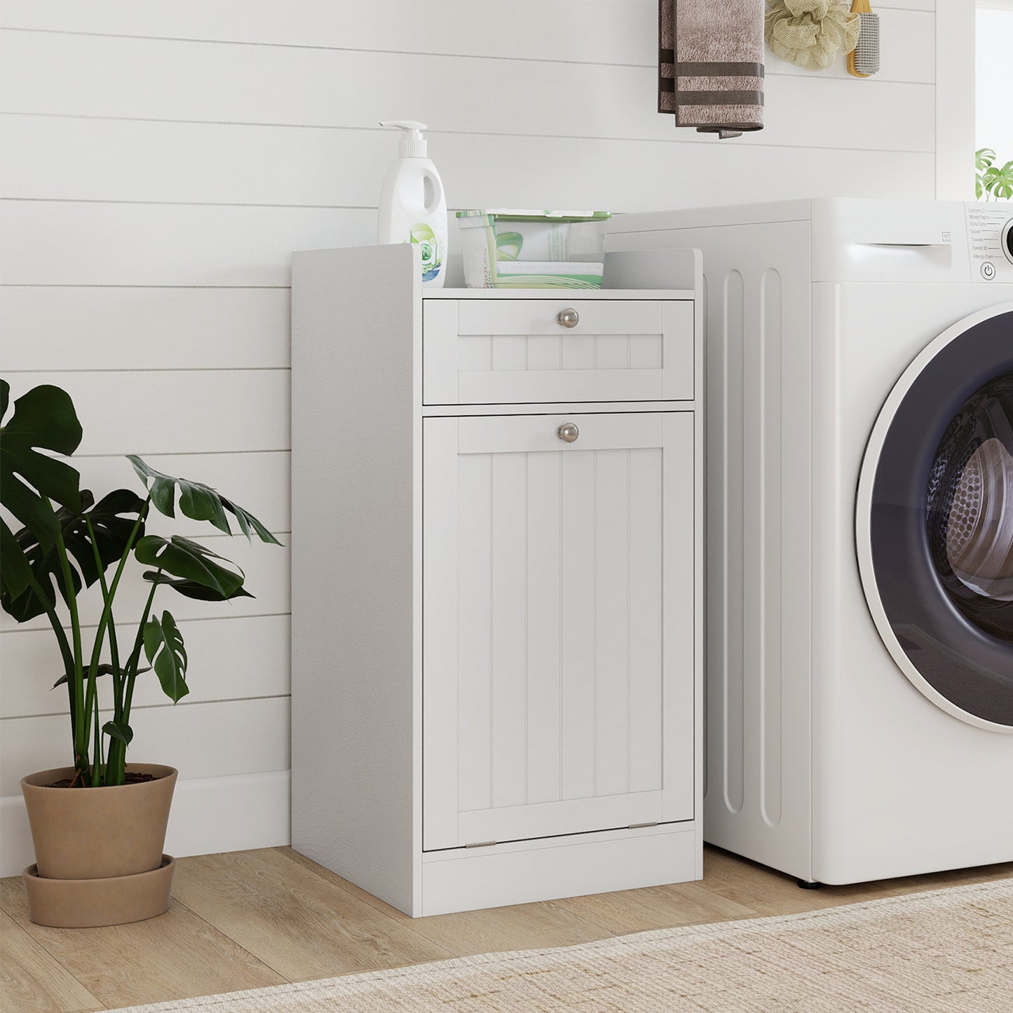 Laundry Hamper Cabinet With Drawer, Tilt-Out Design, White Laundry Baskets at Gallery Canada