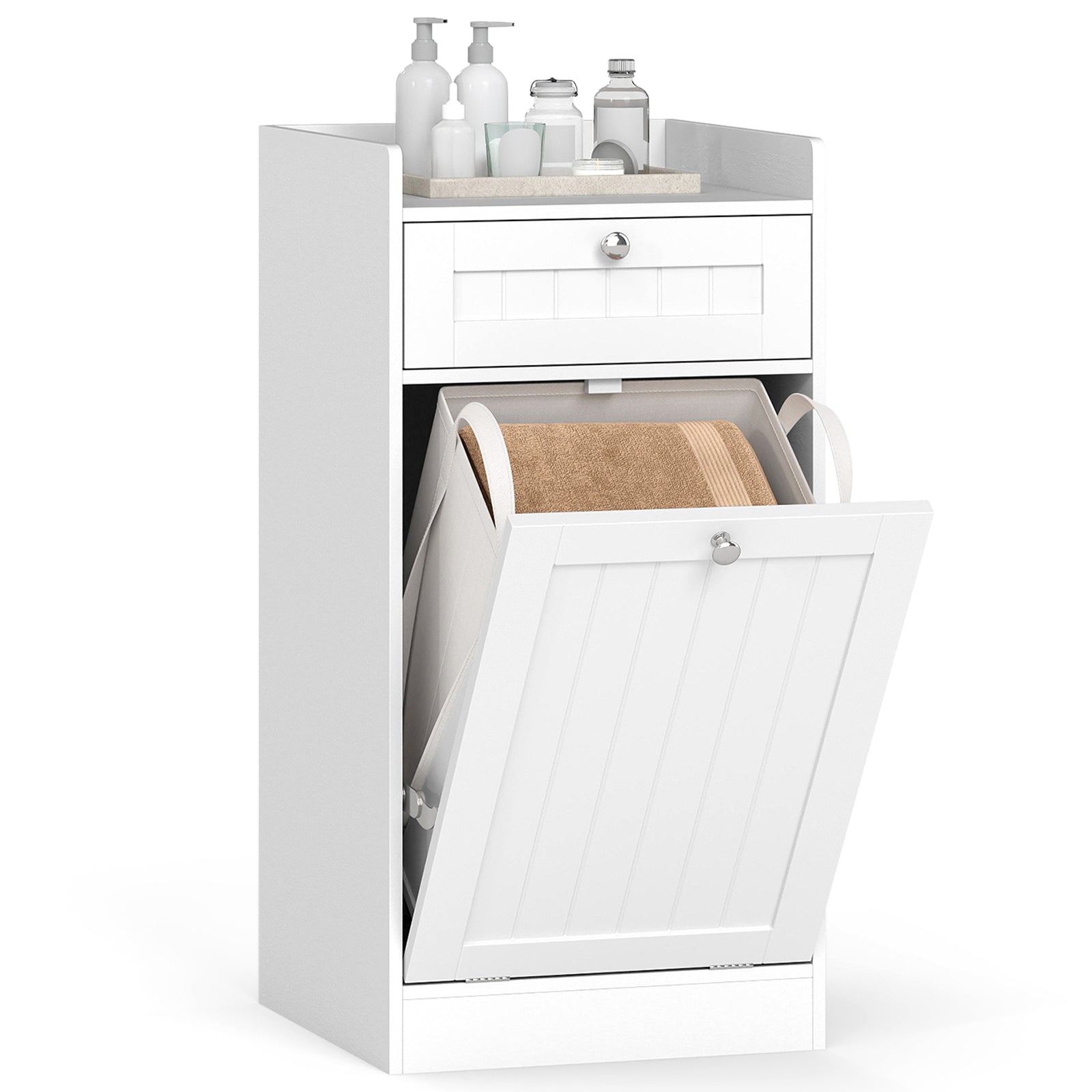 Laundry Hamper Cabinet With Drawer, Tilt-Out Design, White Laundry Baskets White at Gallery Canada