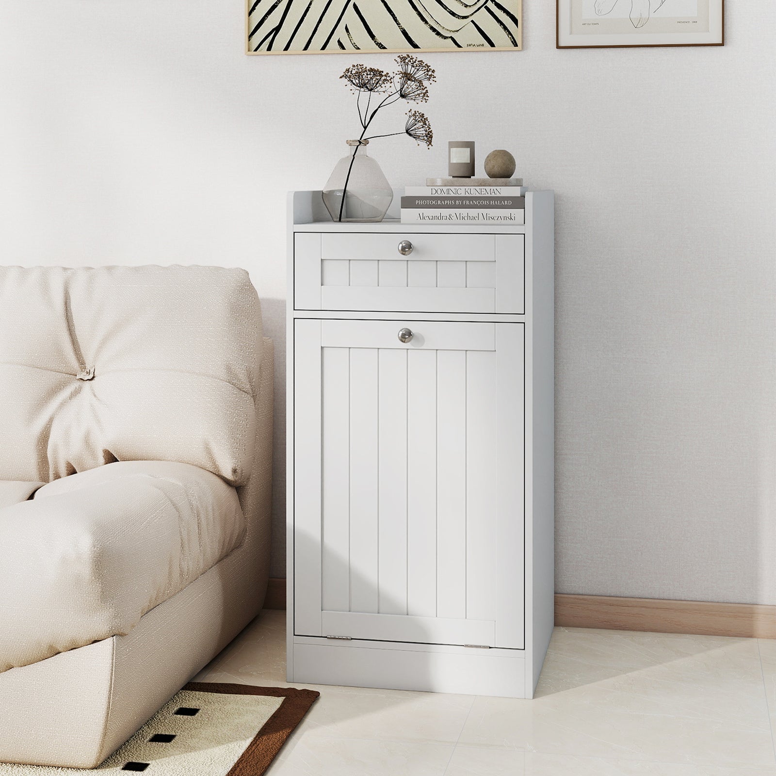 Laundry Hamper Cabinet With Drawer, Tilt-Out Design, White Laundry Baskets at Gallery Canada