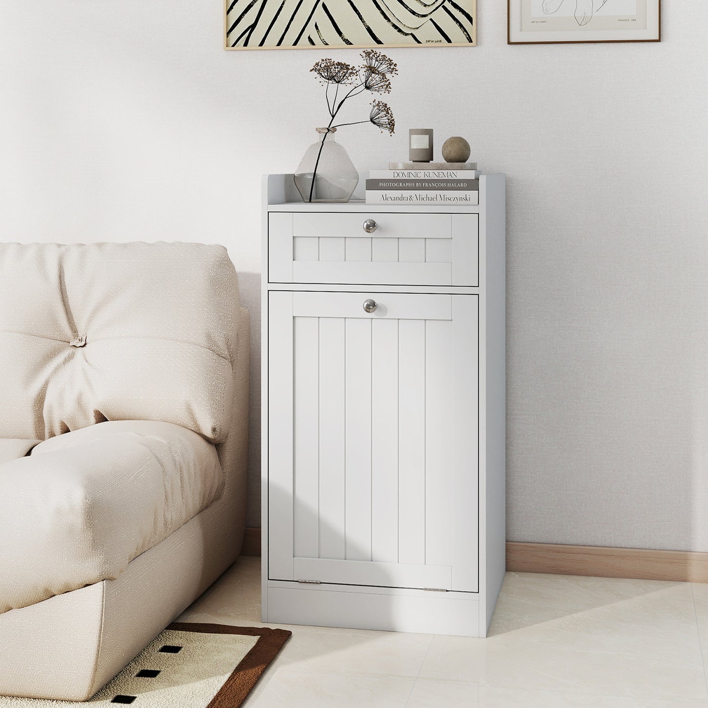Laundry Hamper Cabinet With Drawer, Tilt-Out Design, White Laundry Baskets at Gallery Canada
