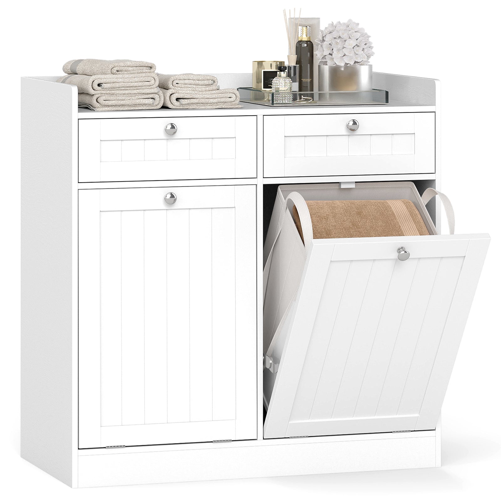 Double Tilt-Out Laundry Hamper Cabinet, 2 Drawers, Removable Bags, White Laundry Baskets at Gallery Canada