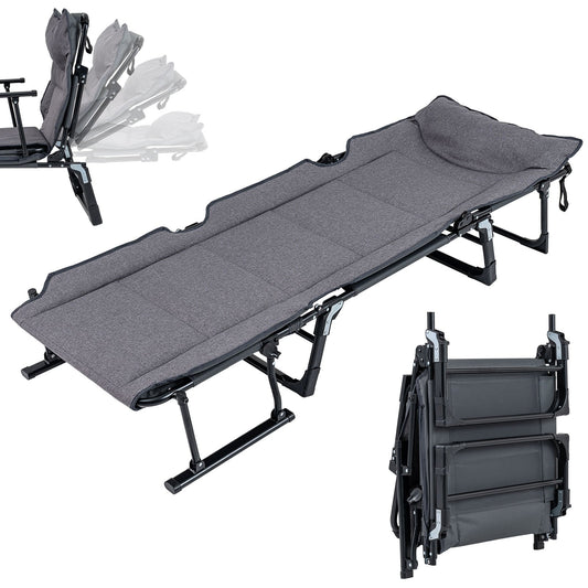 3 in 1 Folding Camping Cot and Comfy Padded Convertible Single Sofa Chair, Gray Camping Furniture Gray at Gallery Canada