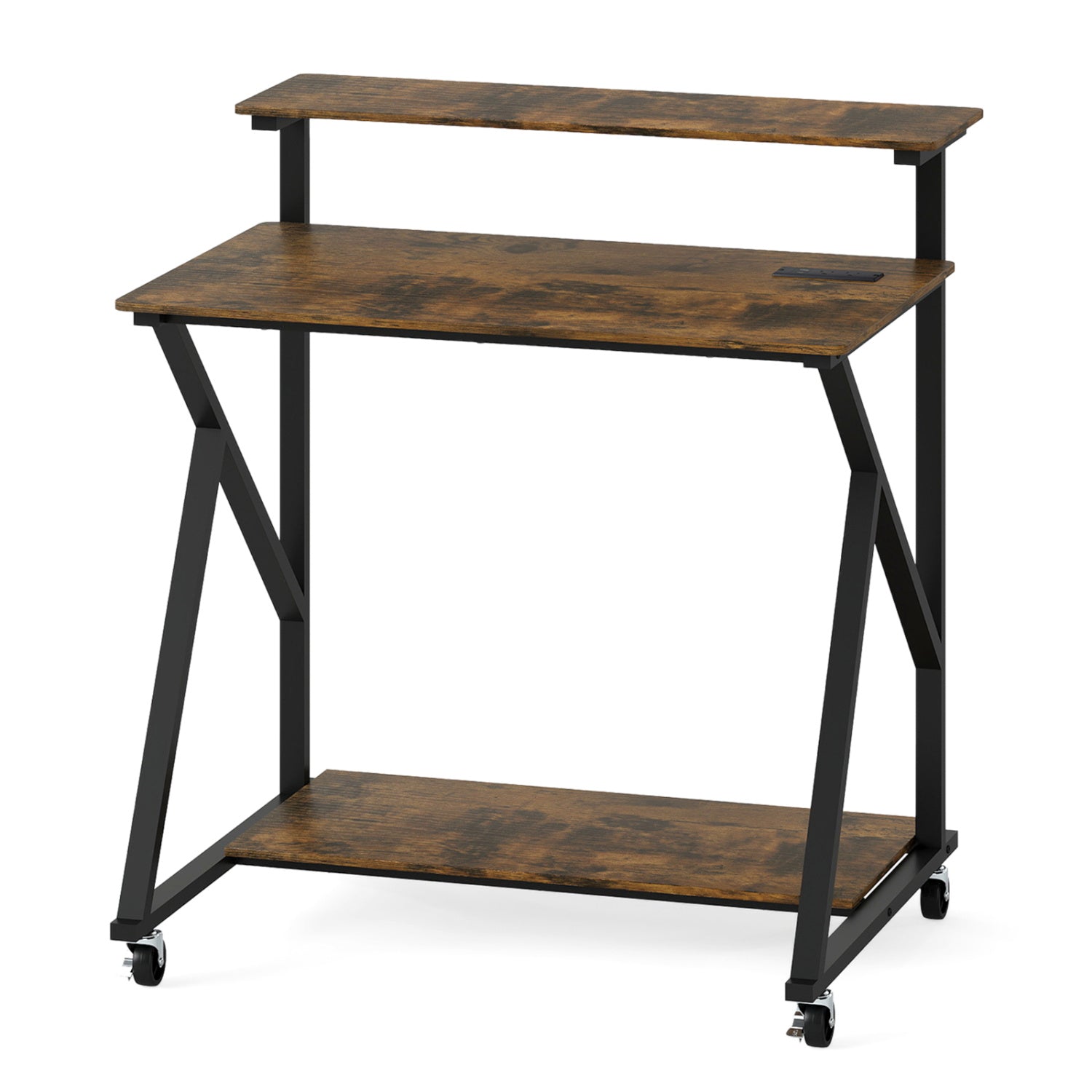 32 Inch Rolling Computer Desk, With Power Outlets, Rustic Brown Writing Desks at Gallery Canada