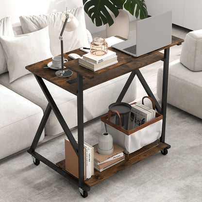 32 Inch Rolling Computer Desk, With Power Outlets, Rustic Brown Writing Desks at Gallery Canada