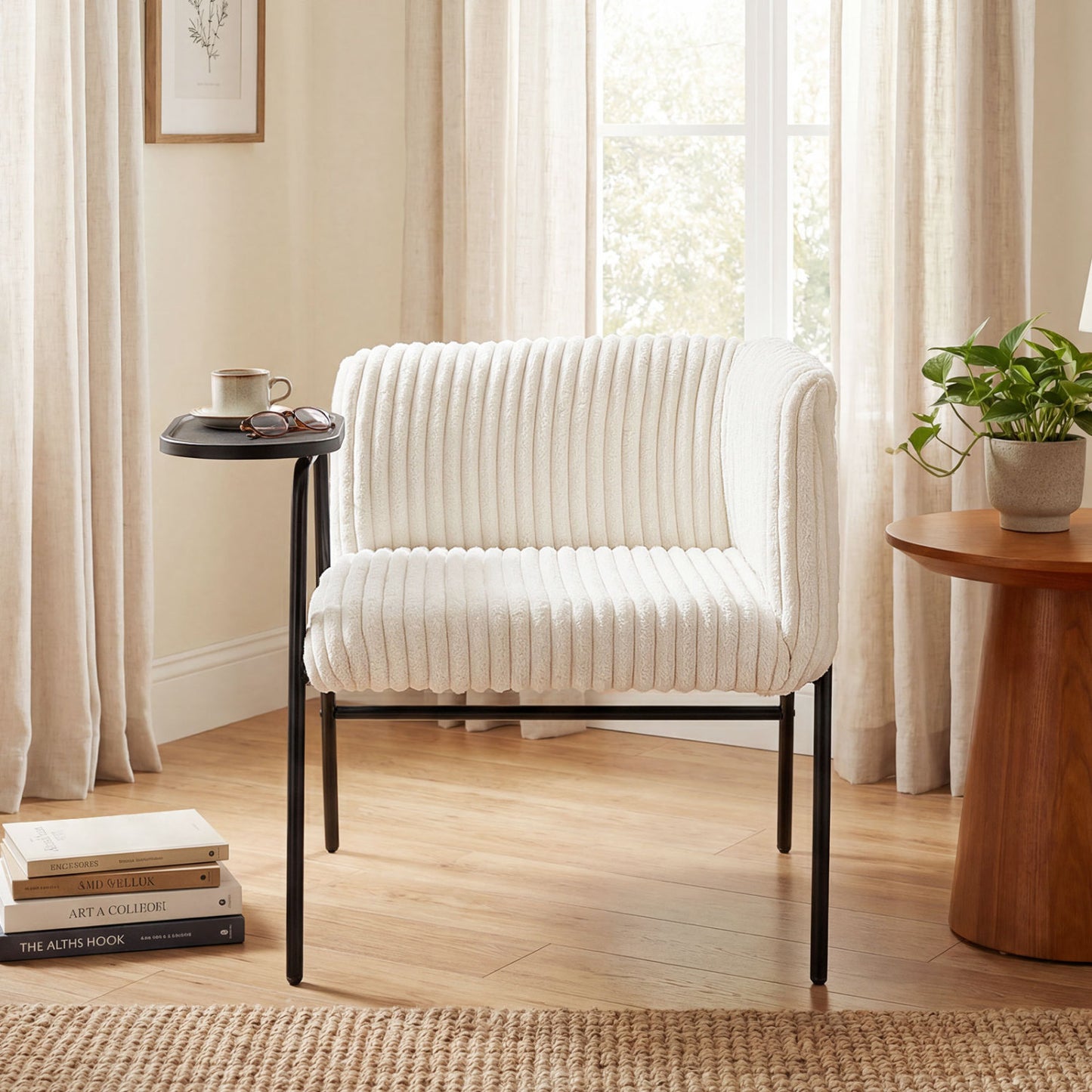 Accent Chair with Tray Table, Metal Frame, Beige Accent Chairs at Gallery Canada