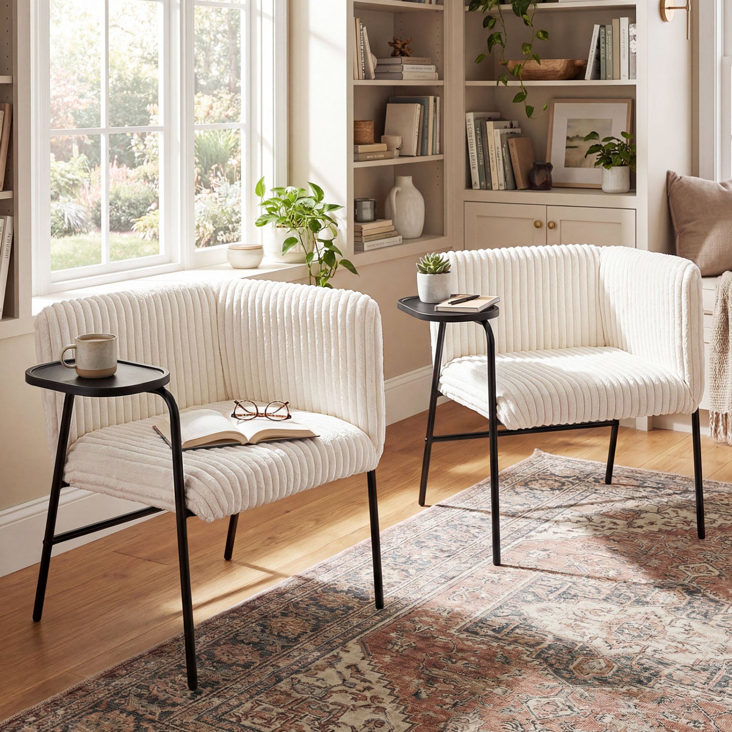 Accent Chair with Tray Table, Metal Frame, Beige Accent Chairs at Gallery Canada