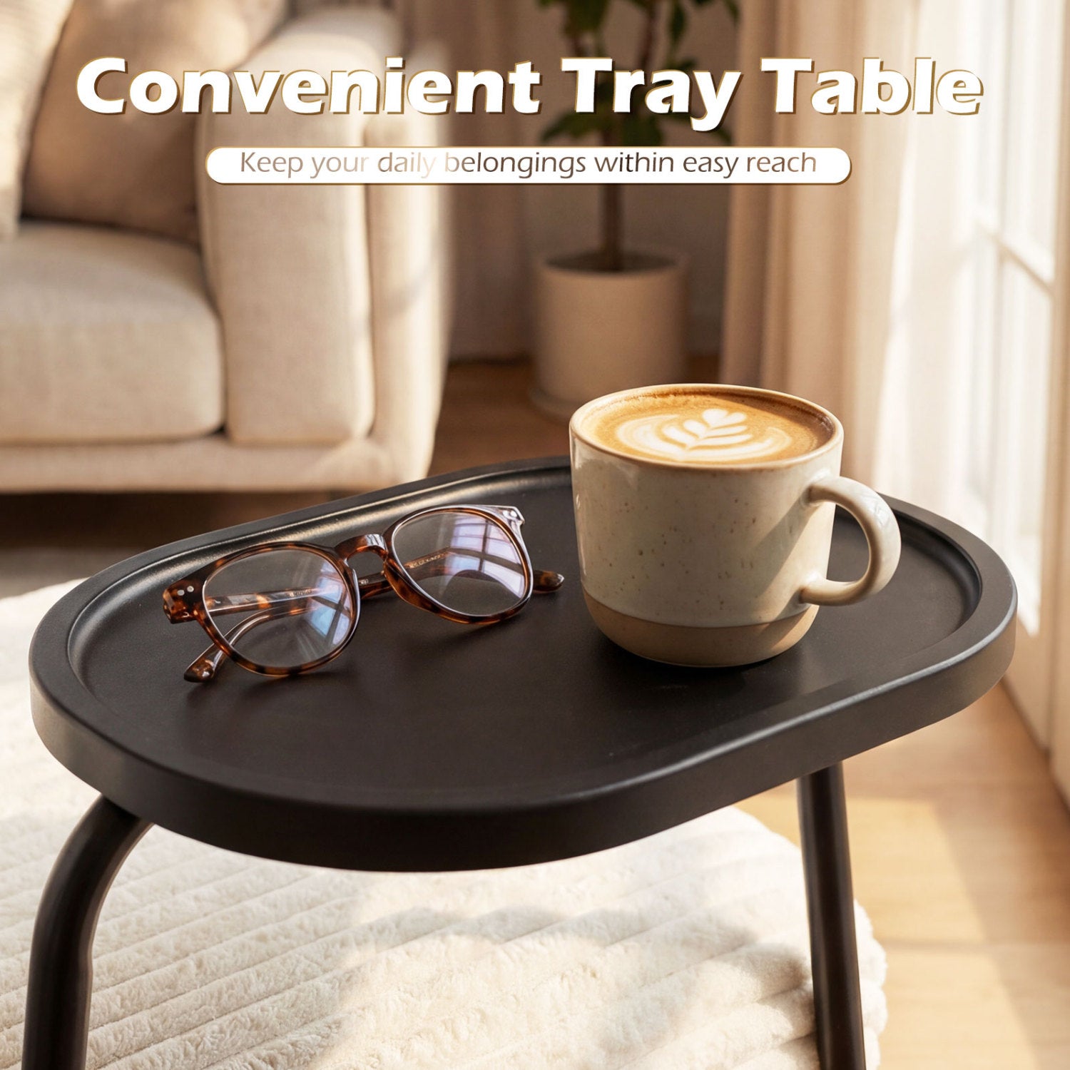 Accent Chair with Tray Table, Metal Frame, Beige Accent Chairs at Gallery Canada