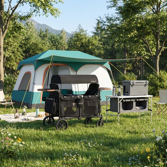 4-In-1 Family Camping Gear Set, Wagon Table Cooler Tent Camping Black at Gallery Canada