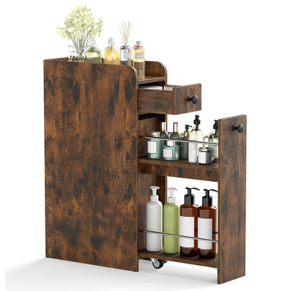 Armoire de rangement de salle de bain petite 4 étagères, marron