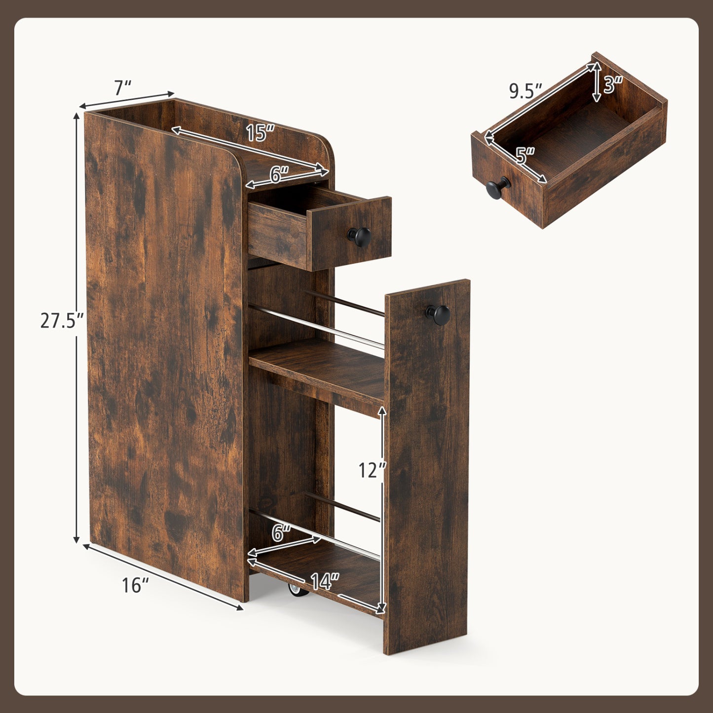 Armoire de rangement de salle de bain petite 4 étagères, marron